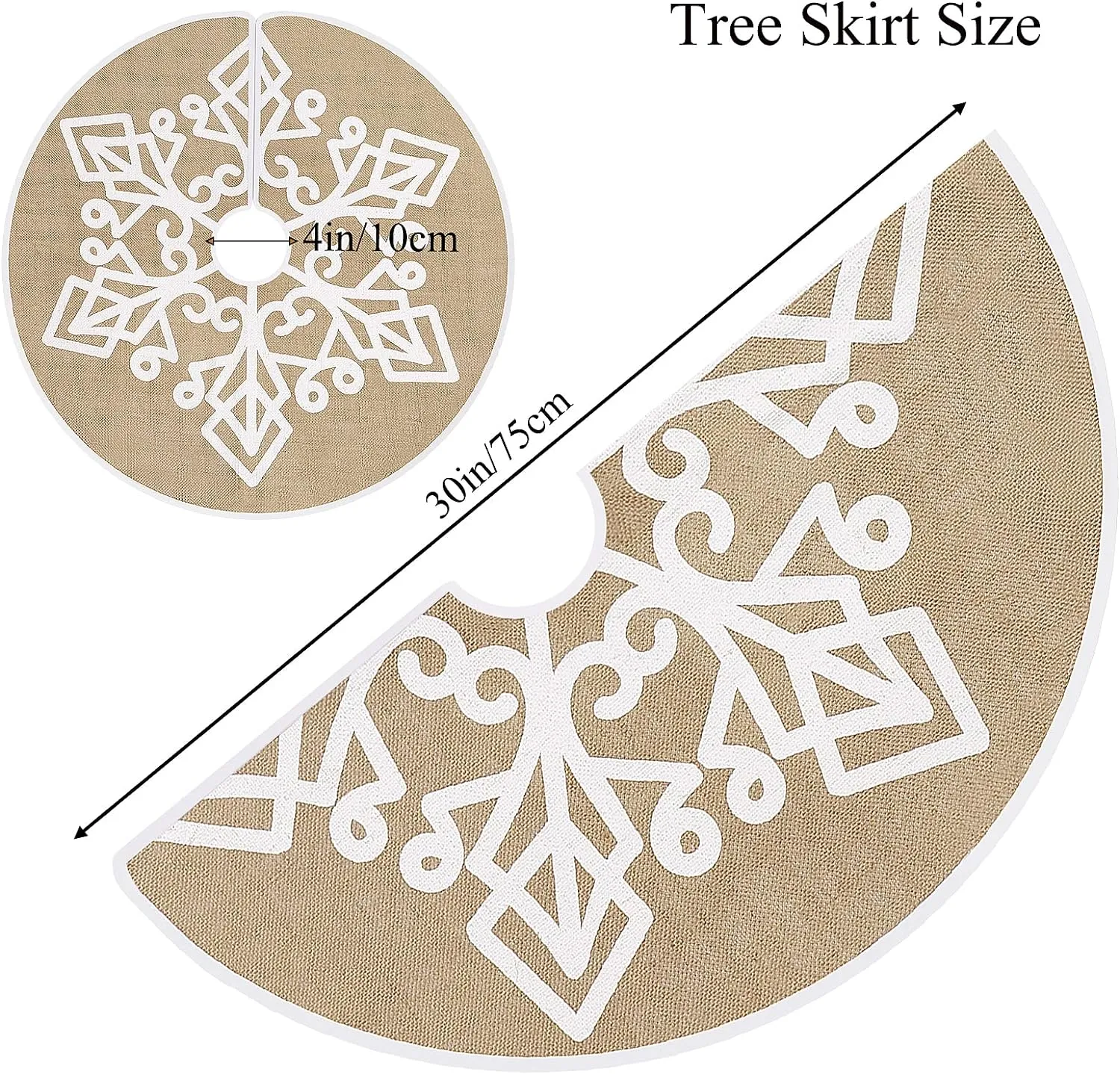 NEW HOHOTIME Burlap Christmas Tree Skirt with White Snowflake Printed, 30 Inch Red Tree Skirt Mat for Xmas Holiday Party Supplies Large Tree Mat for Holiday Christmas Decorations (Khaki)