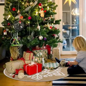 NEW HOHOTIME Burlap Christmas Tree Skirt with White Snowflake Printed, 30 Inch Red Tree Skirt Mat for Xmas Holiday Party Supplies Large Tree Mat for Holiday Christmas Decorations (Khaki)