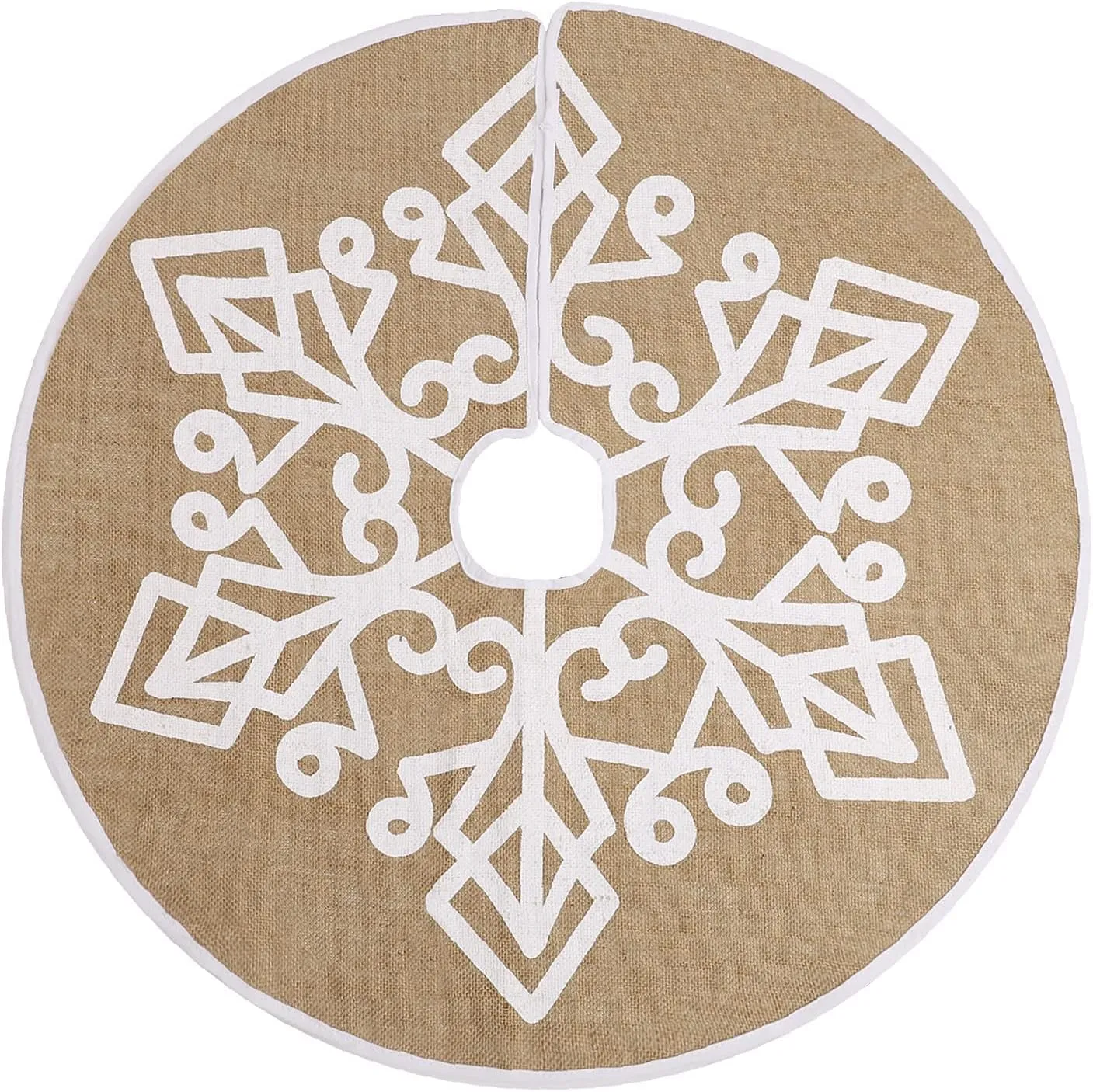 NEW HOHOTIME Burlap Christmas Tree Skirt with White Snowflake Printed, 30 Inch Red Tree Skirt Mat for Xmas Holiday Party Supplies Large Tree Mat for Holiday Christmas Decorations (Khaki)