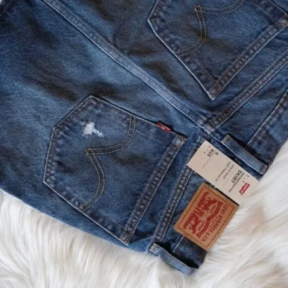 NEW Levis Deconstructed Dark Wash Jeans Skirt Size 25 High Rise Denim