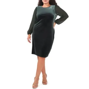 New Vince Camuto Velvet Emerald Green Sheer Balloon Long Sleeve Dress Size 2X