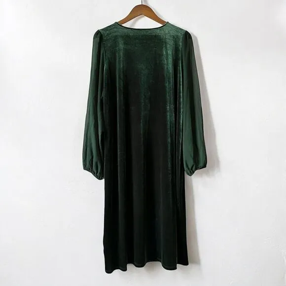New Vince Camuto Velvet Emerald Green Sheer Balloon Long Sleeve Dress Size 2X