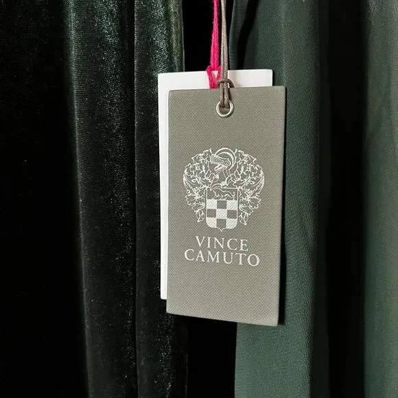 New Vince Camuto Velvet Emerald Green Sheer Balloon Long Sleeve Dress Size 2X