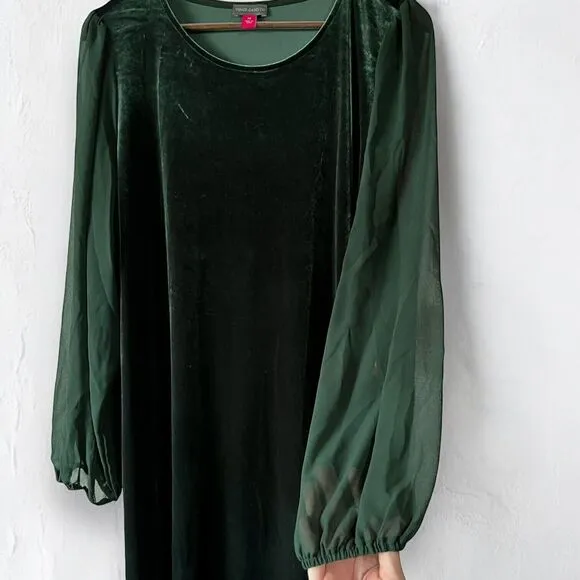 New Vince Camuto Velvet Emerald Green Sheer Balloon Long Sleeve Dress Size 2X