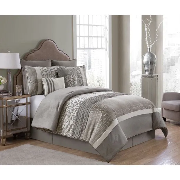New Wayfair Queen Comforter   6 Additional Pieces Wattson Taupe Microfiber Reversible Modern & Contemporary 8 Piece Comforter Set! Retails $180  on sale!