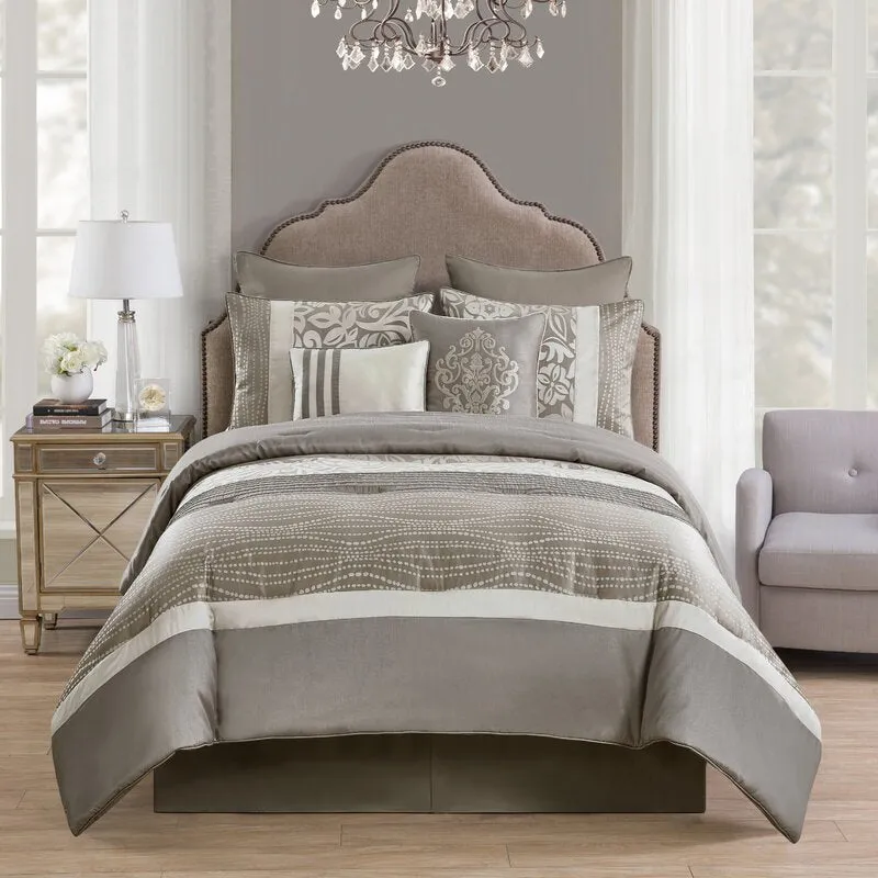 New Wayfair Queen Comforter   6 Additional Pieces Wattson Taupe Microfiber Reversible Modern & Contemporary 8 Piece Comforter Set! Retails $180  on sale!