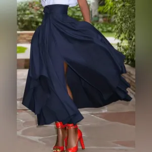 NEW Y2K Elegant Plus Size Maxi Skirt High Rise,Pleated Bow an Asymmetrical Hem