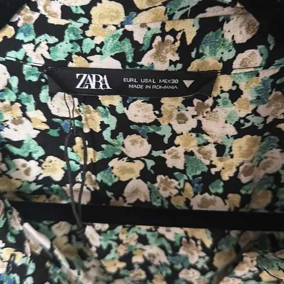 NEW Zara Floral Green Print Dress Size L