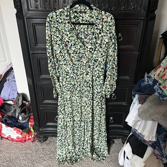 NEW Zara Floral Green Print Dress Size L