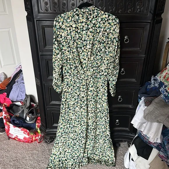 NEW Zara Floral Green Print Dress Size L