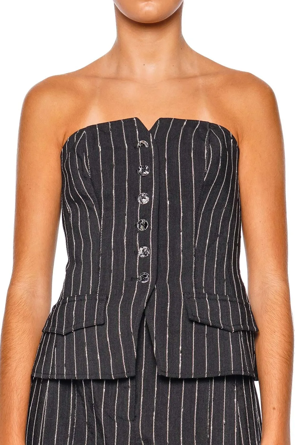 Noemie Strapless Pinstripe Corset Top