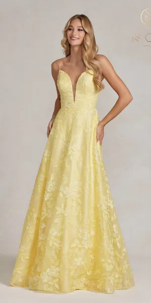 Nox Anabel E1175 Floor Length A-Line Floral Print Gown