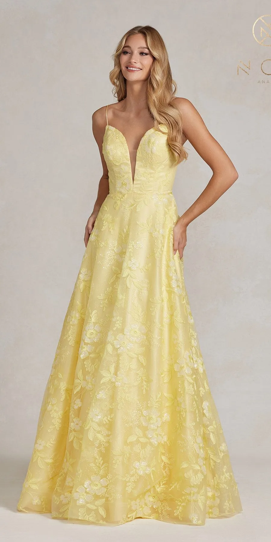 Nox Anabel E1175 Floor Length A-Line Floral Print Gown