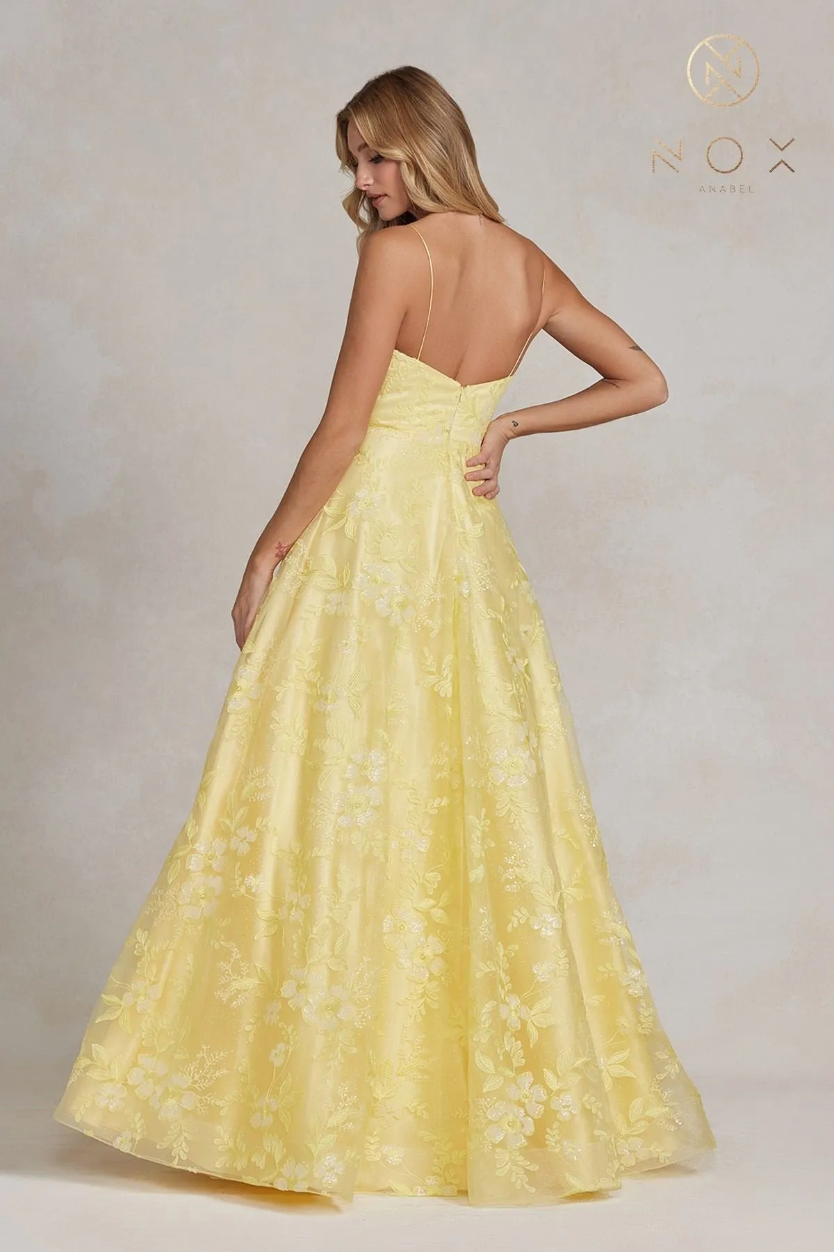 Nox Anabel E1175 Floor Length A-Line Floral Print Gown