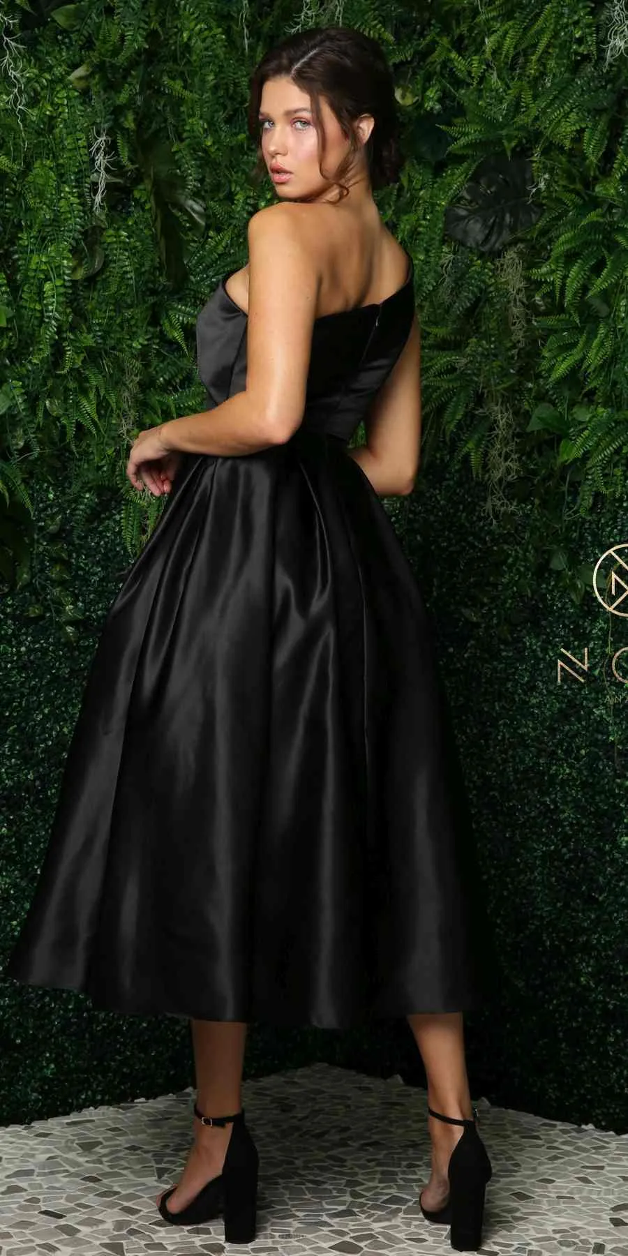 Nox Anabel JE931 One Shoulder Satin Tea Length Gown