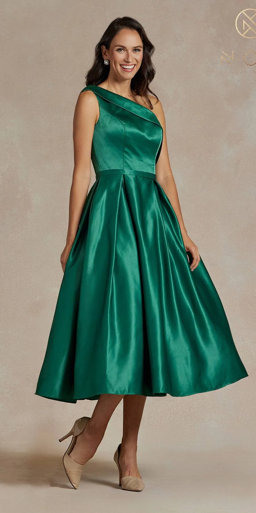 Nox Anabel JE931 One Shoulder Satin Tea Length Gown