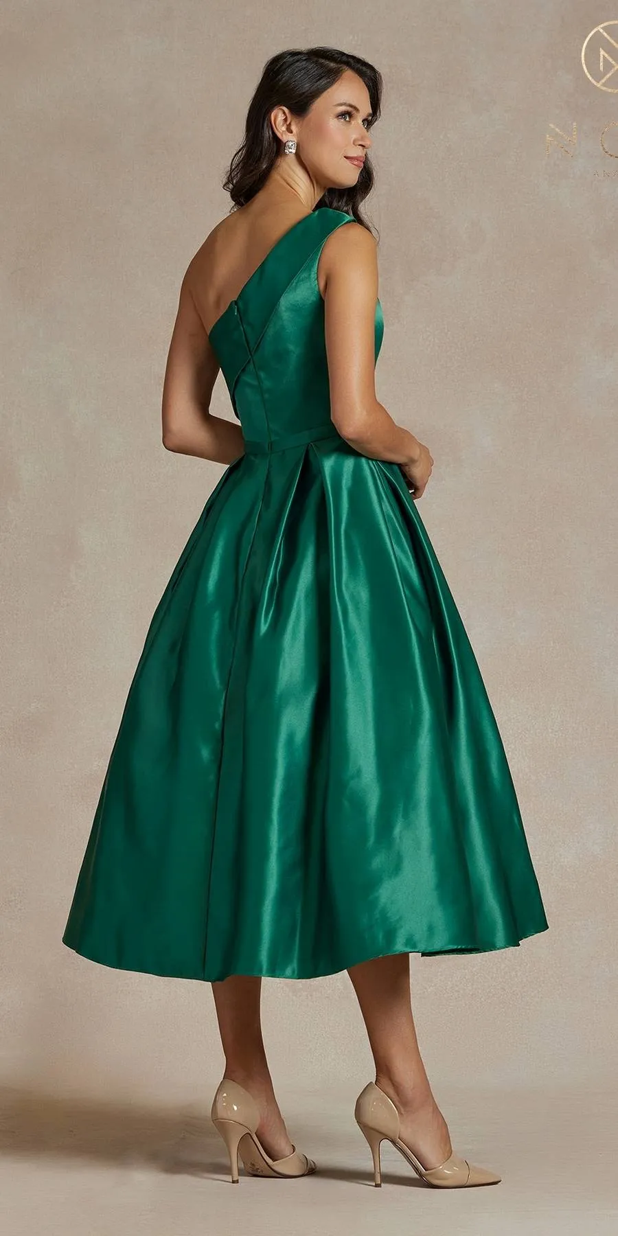 Nox Anabel JE931 One Shoulder Satin Tea Length Gown
