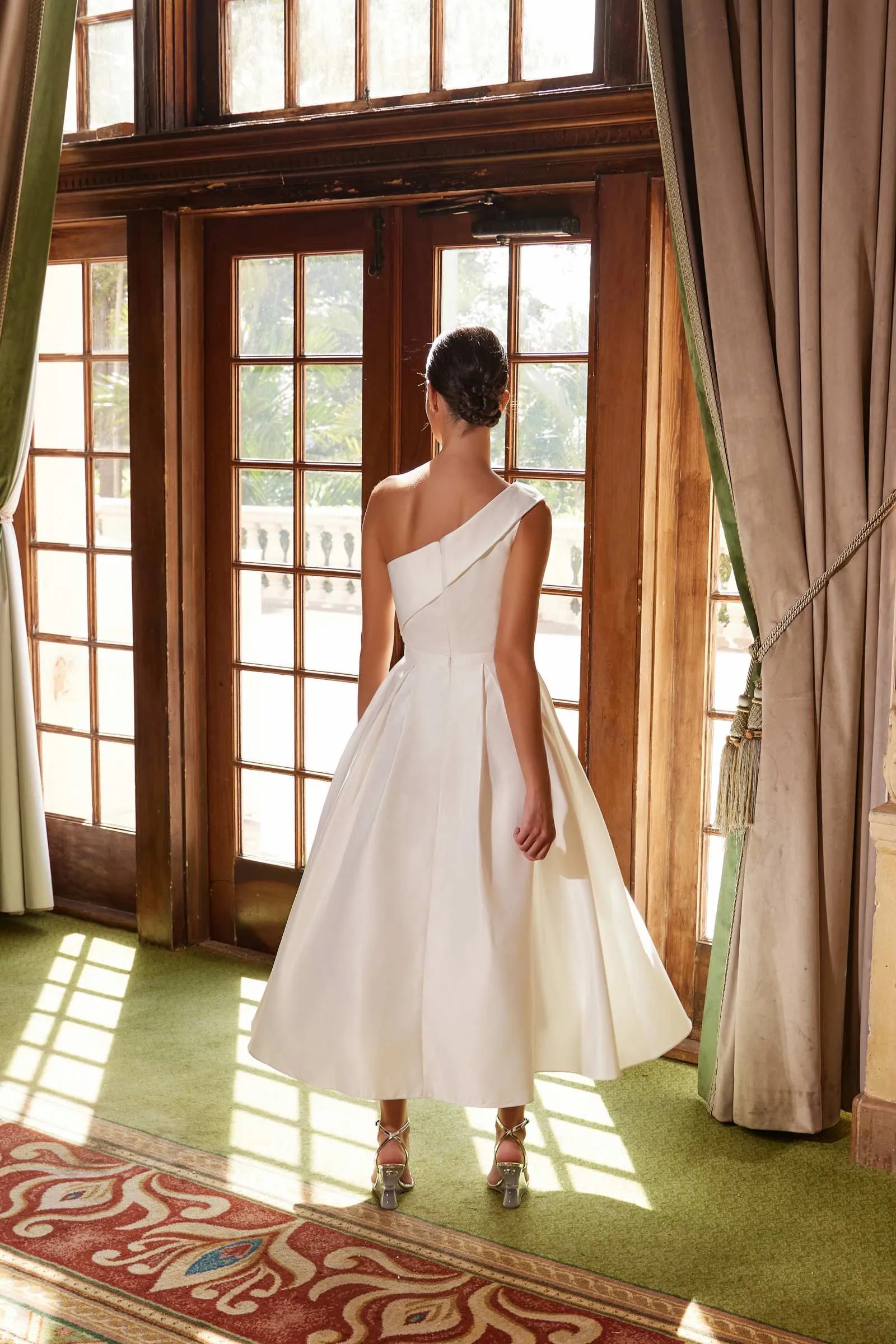 Nox Anabel JE931 One Shoulder Satin Tea Length Gown
