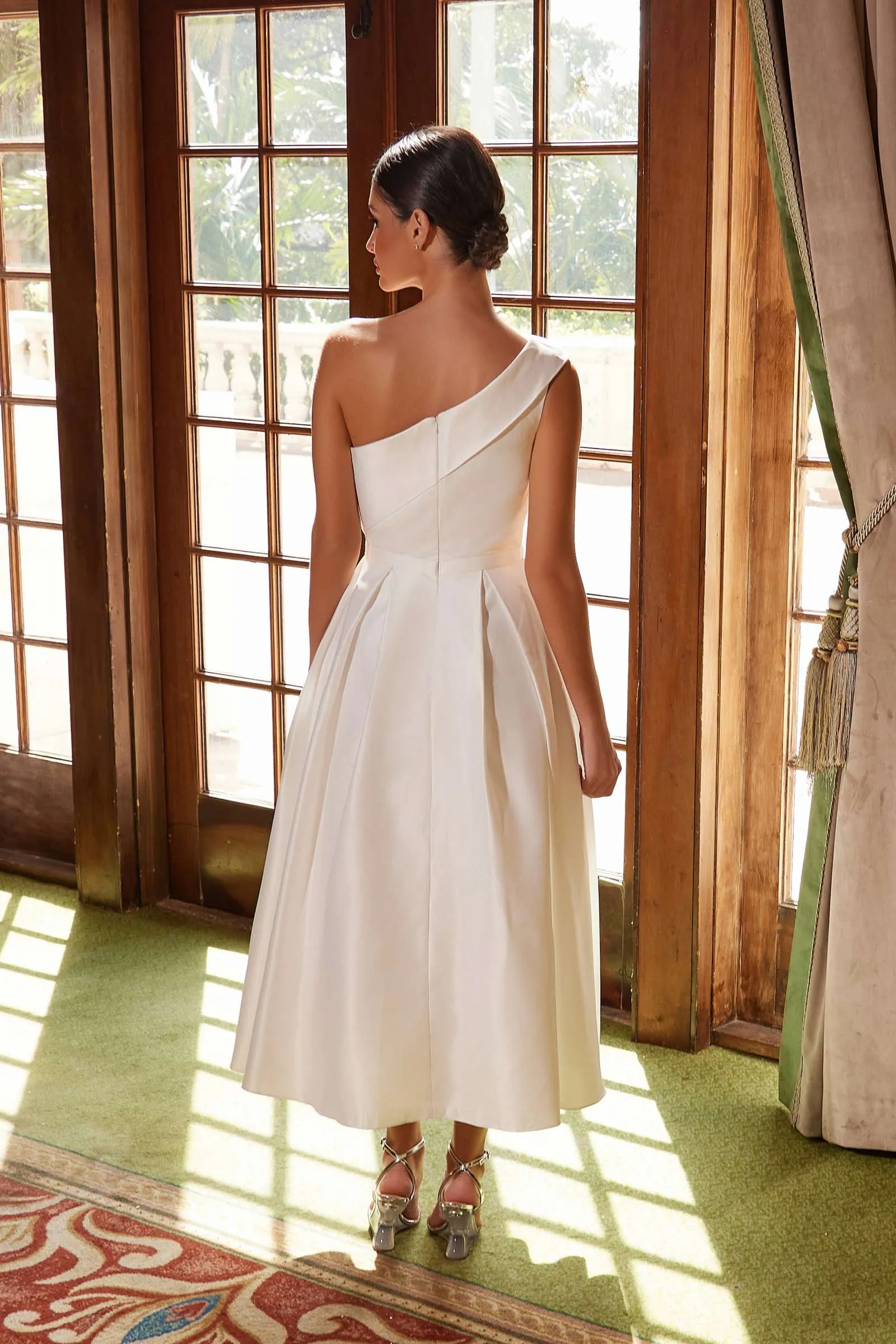 Nox Anabel JE931 One Shoulder Satin Tea Length Gown