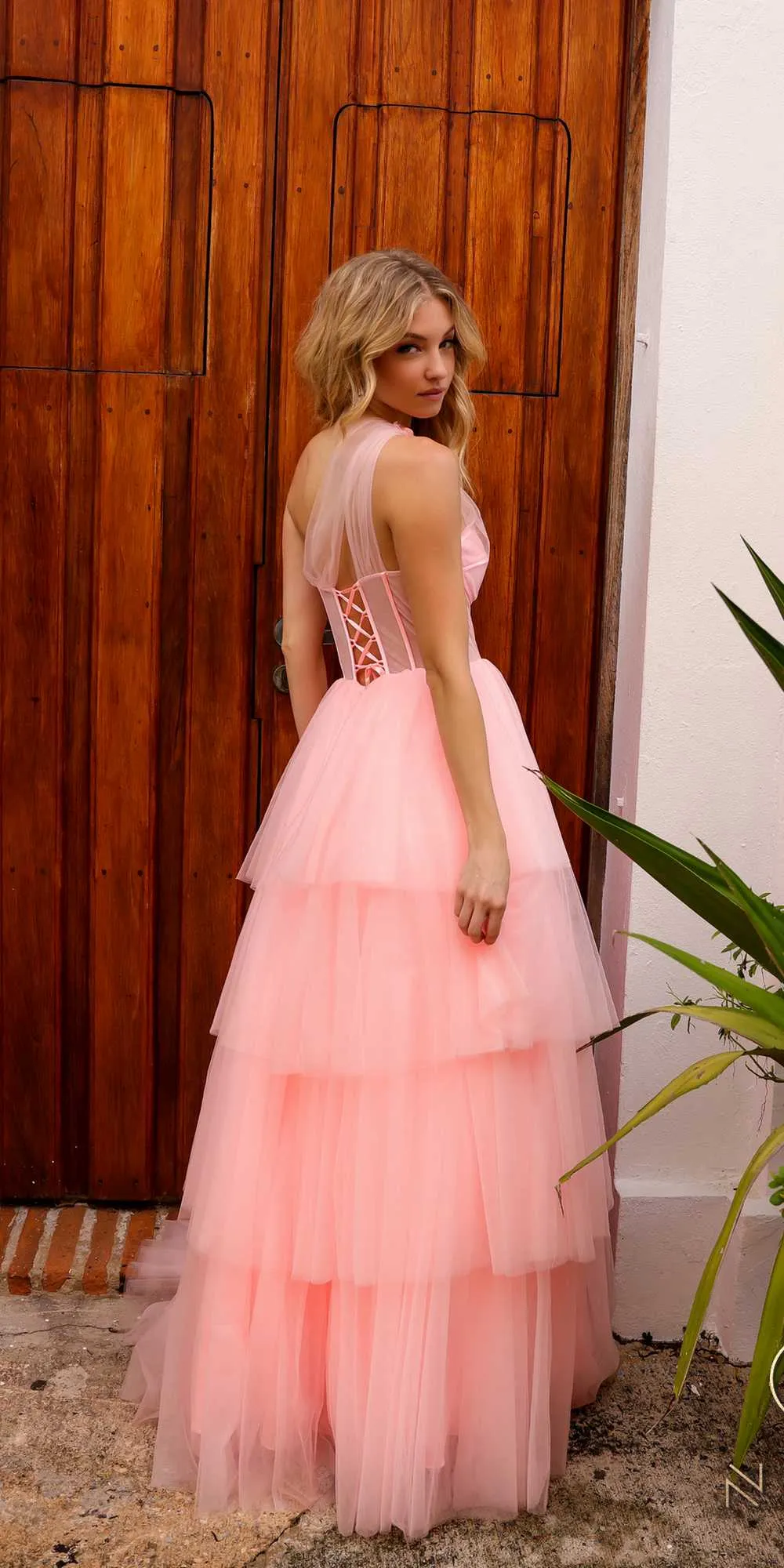 Nox Anabel P1400 Long Tiered Tulle Skirt Corset A-Line Ball Gown