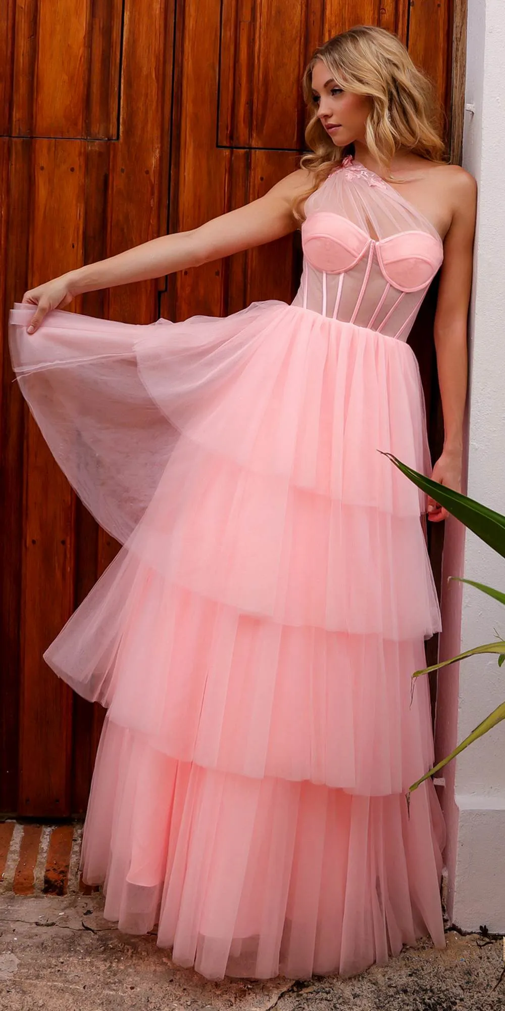 Nox Anabel P1400 Long Tiered Tulle Skirt Corset A-Line Ball Gown