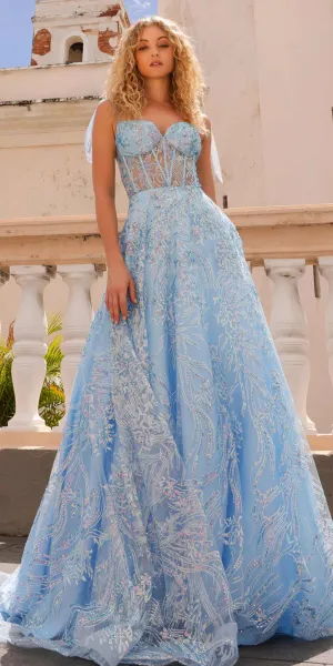 Nox Anabel T1336 Long A-Line Glitter Sequin Applique Corset Ball Gown
