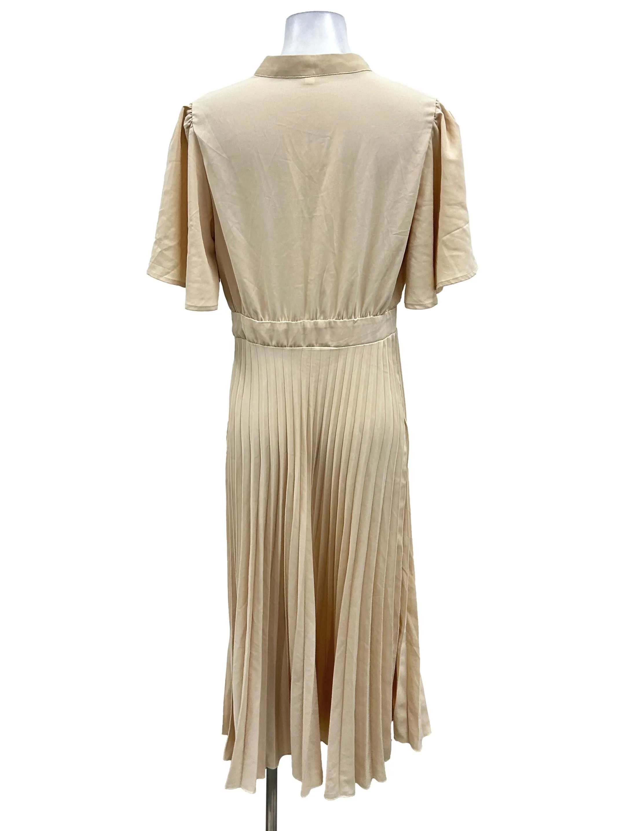 Nude Flare Sleeve Pleated Dress