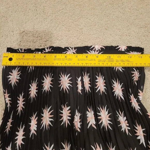 NWOT By Anthropologie Women Pleated Black W/Pink White Star Lined Midi Skirt XS