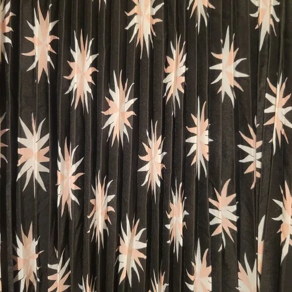 NWOT By Anthropologie Women Pleated Black W/Pink White Star Lined Midi Skirt XS
