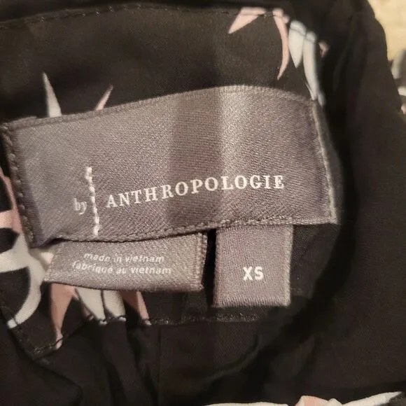 NWOT By Anthropologie Women Pleated Black W/Pink White Star Lined Midi Skirt XS