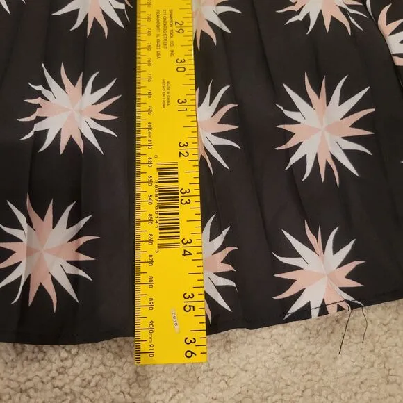 NWOT By Anthropologie Women Pleated Black W/Pink White Star Lined Midi Skirt XS