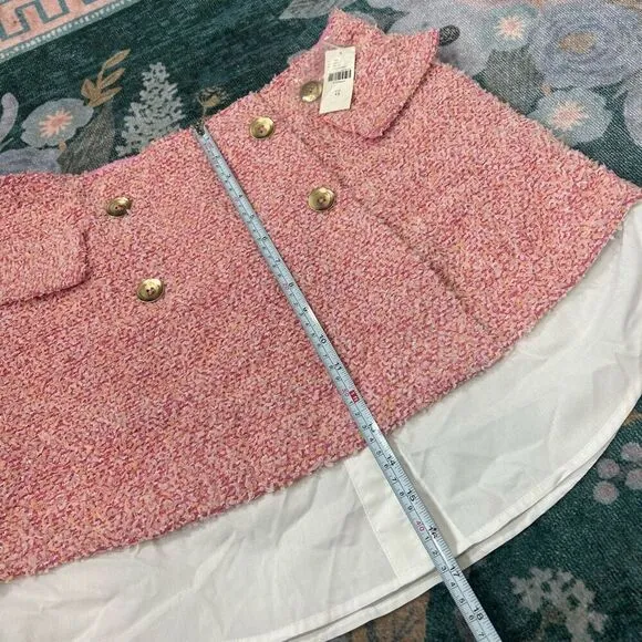 NWT Anthropologie Maeve Mini Skirt 12 Pink Layered Tweed Gold Button Preppy Whit