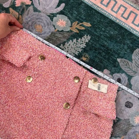NWT Anthropologie Maeve Mini Skirt 12 Pink Layered Tweed Gold Button Preppy Whit