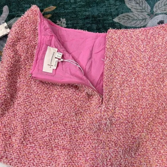 NWT Anthropologie Maeve Mini Skirt 12 Pink Layered Tweed Gold Button Preppy Whit
