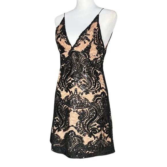 NWT Free People Black Lace Sequin Cocktail Party Mini Dress. Sz 0 XS. Whimsigoth