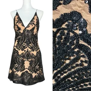NWT Free People Black Lace Sequin Cocktail Party Mini Dress. Sz 0 XS. Whimsigoth