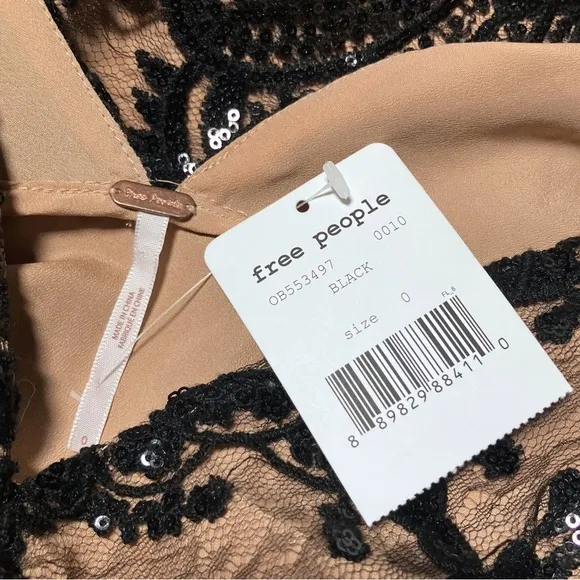 NWT Free People Black Lace Sequin Cocktail Party Mini Dress. Sz 0 XS. Whimsigoth