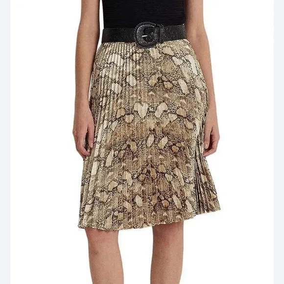 NWT Lauren Ralph LaurenSnakeskin Print Pleated Skirt size 12