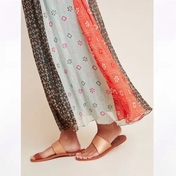 NWT Verb Pallavi Singhee Margot Pleated Maxi Skirt Metallic Mix Print 0 Petite