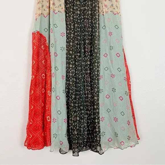 NWT Verb Pallavi Singhee Margot Pleated Maxi Skirt Metallic Mix Print 0 Petite