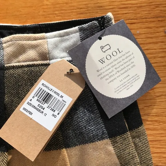 NWT Woolrich Richville II Wool Plaid Pleated Skirt