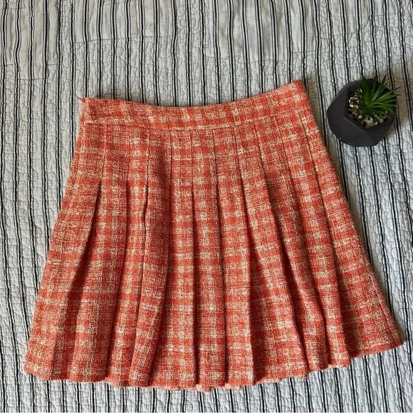 😊NWT Zara Women Plaid Pleated Front Regular Fit Short Skater Skirt Size S
