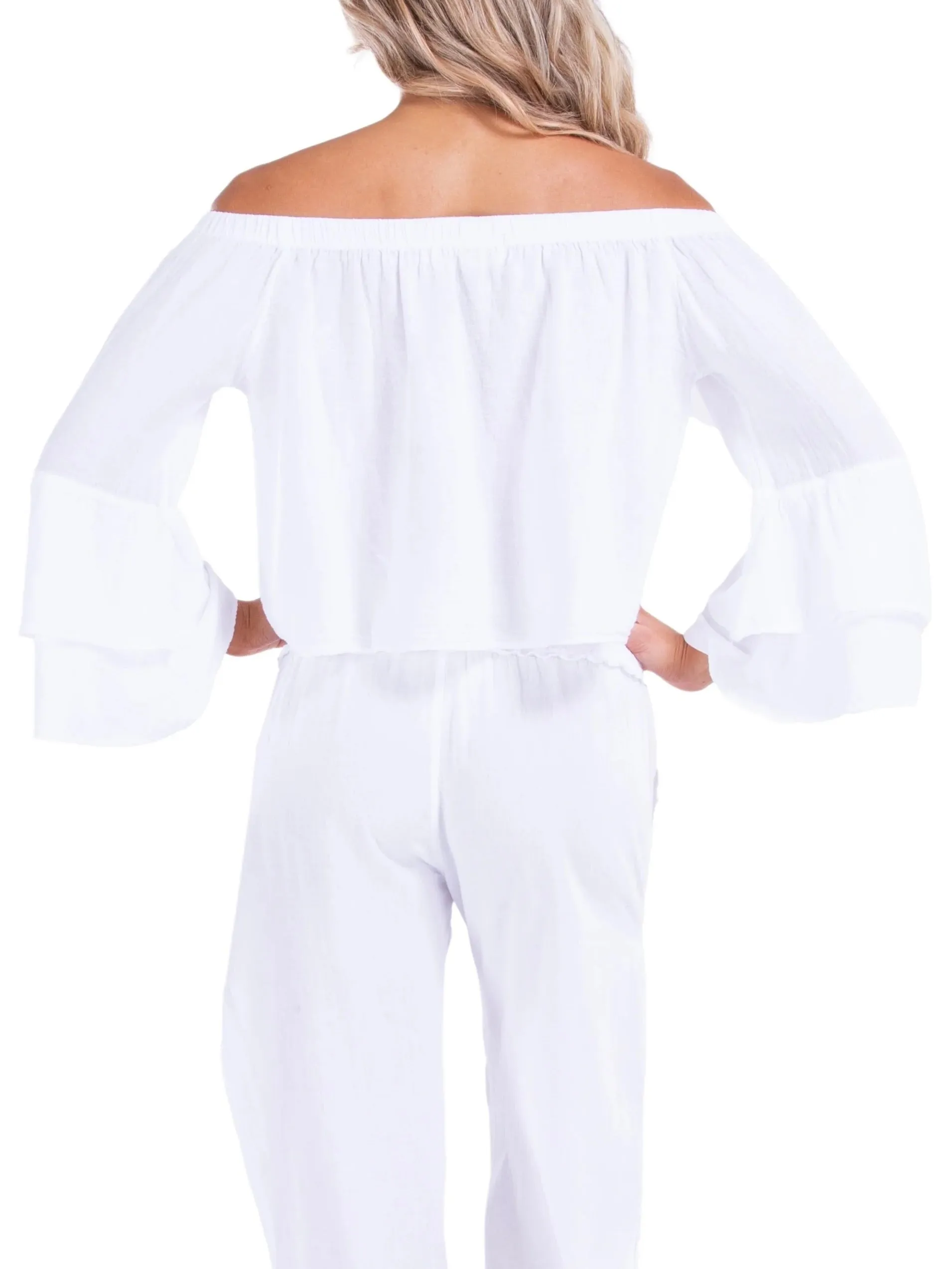 Off Shoulder Flare Sleeve Top - White FINAL SALE