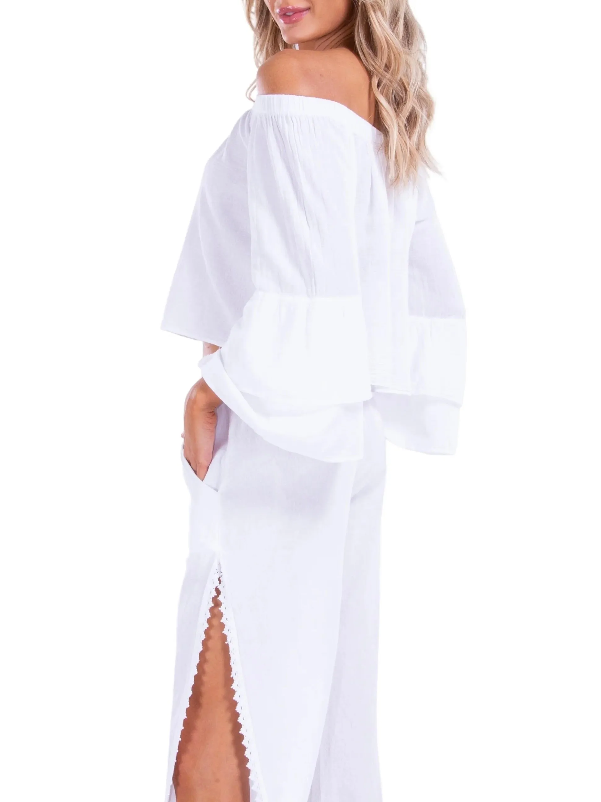 Off Shoulder Flare Sleeve Top - White FINAL SALE