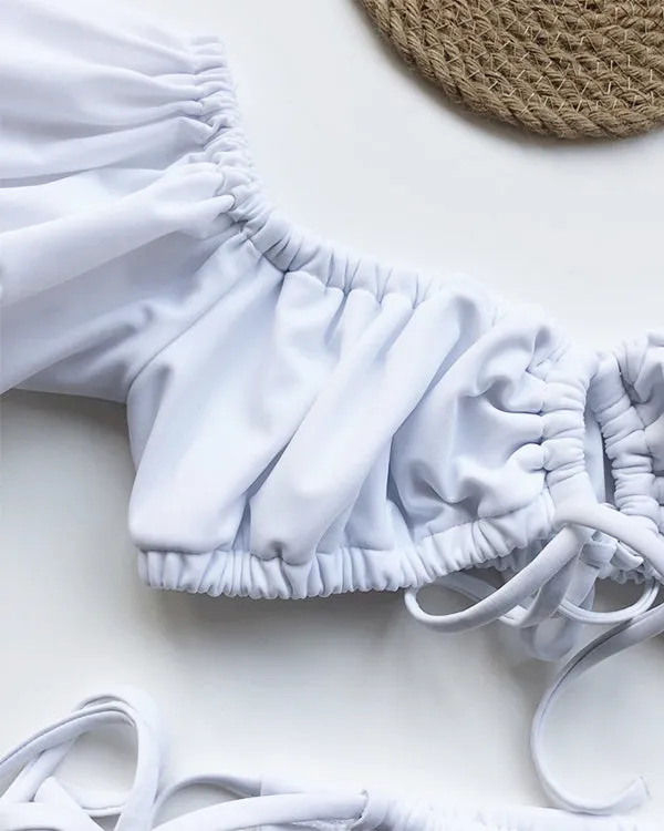 Off Shoulder Ruffled Tie Front Bikini Sets