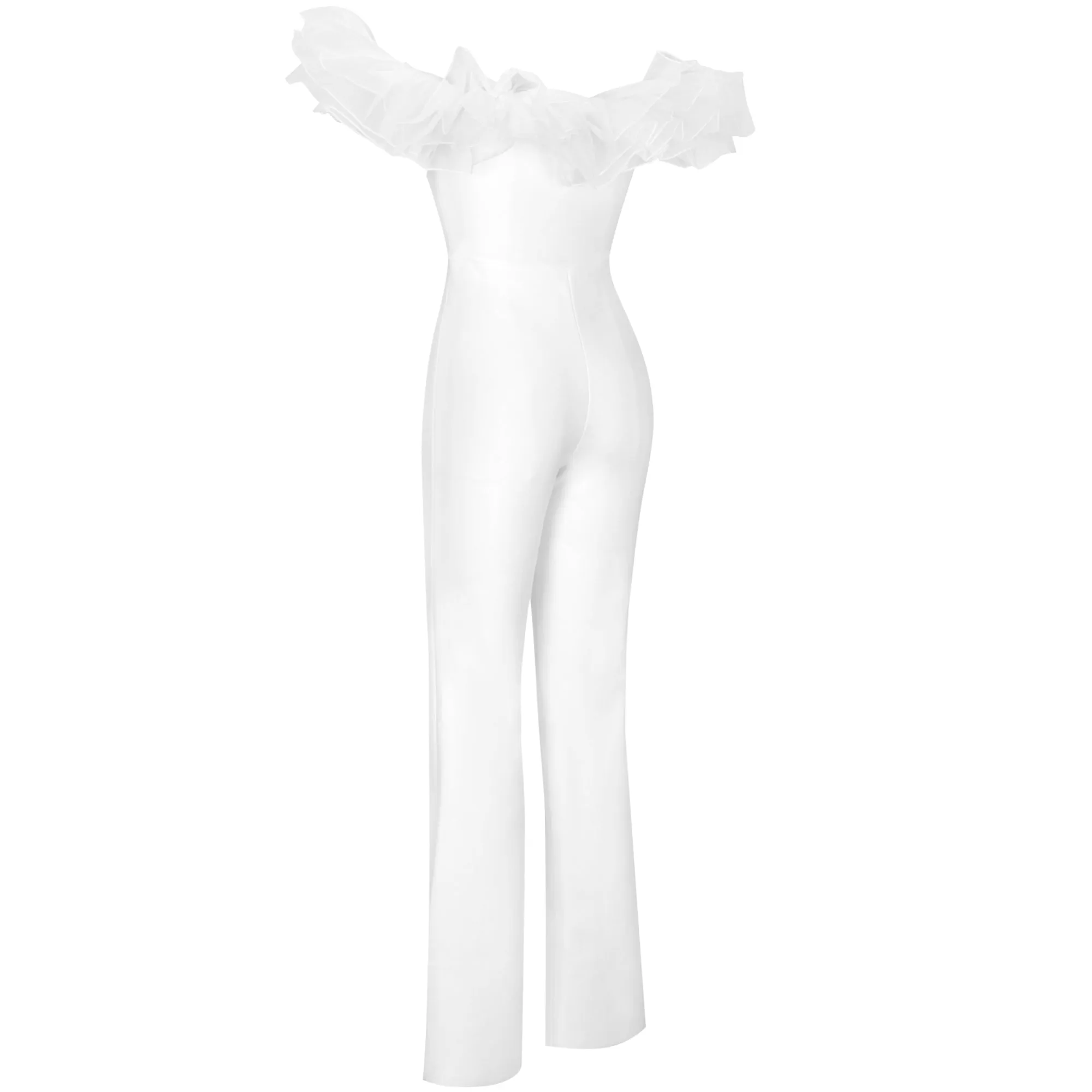 Off Shoulder Short Sleeve Frill Bandage Jumpsuit