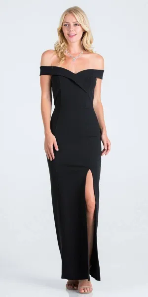 Off-the-Shoulder Long Fitted Dress with Slit by La Scala 25078