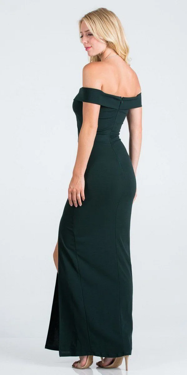 Off-the-Shoulder Long Fitted Dress with Slit by La Scala 25078