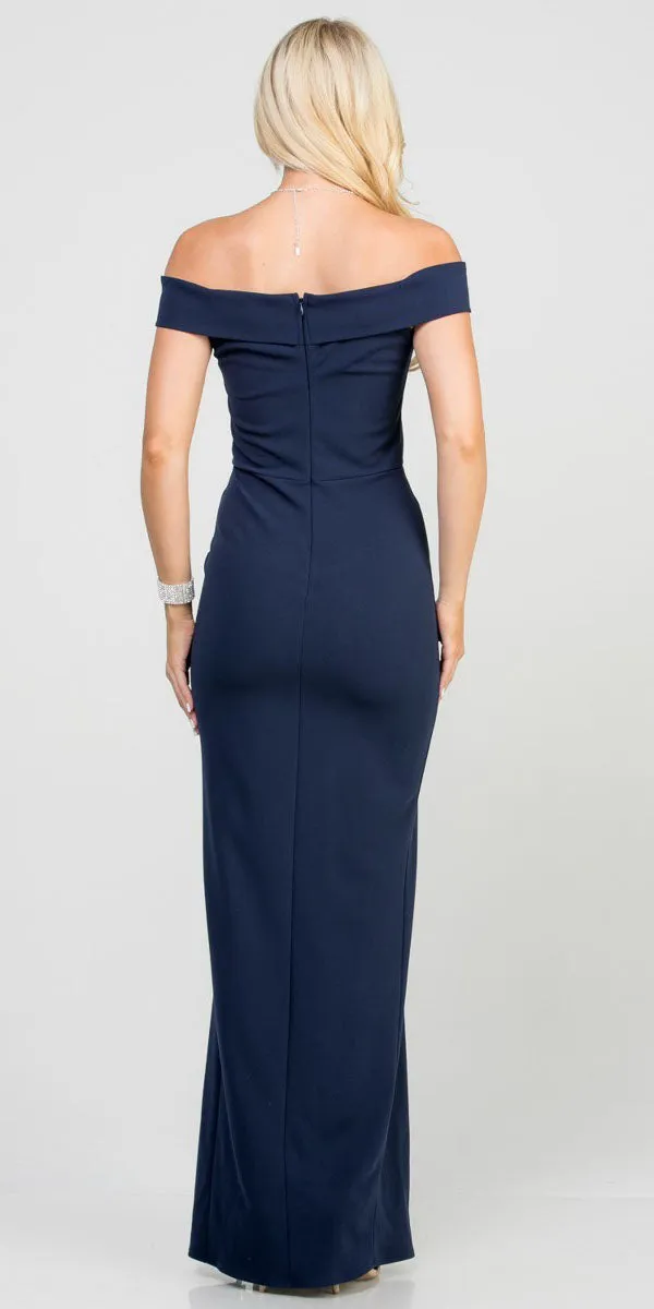 Off-the-Shoulder Long Fitted Dress with Slit by La Scala 25078