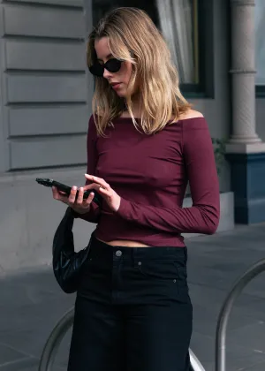 Off The Shoulder Long Sleeve Top - Mauve